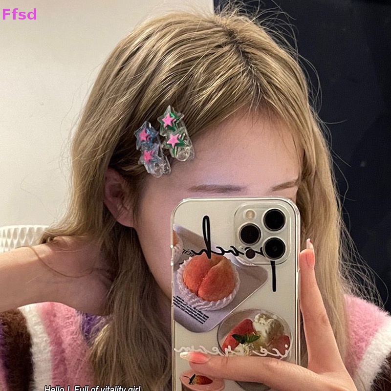 {Ffsd} Bộ 2 Kẹp Tóc Mái / Kẹp Tóc Hai Lưỡi Hình Ngôi Sao Lấp Lánh Thời Trang Cá Tính Dành Cho Bé Gái