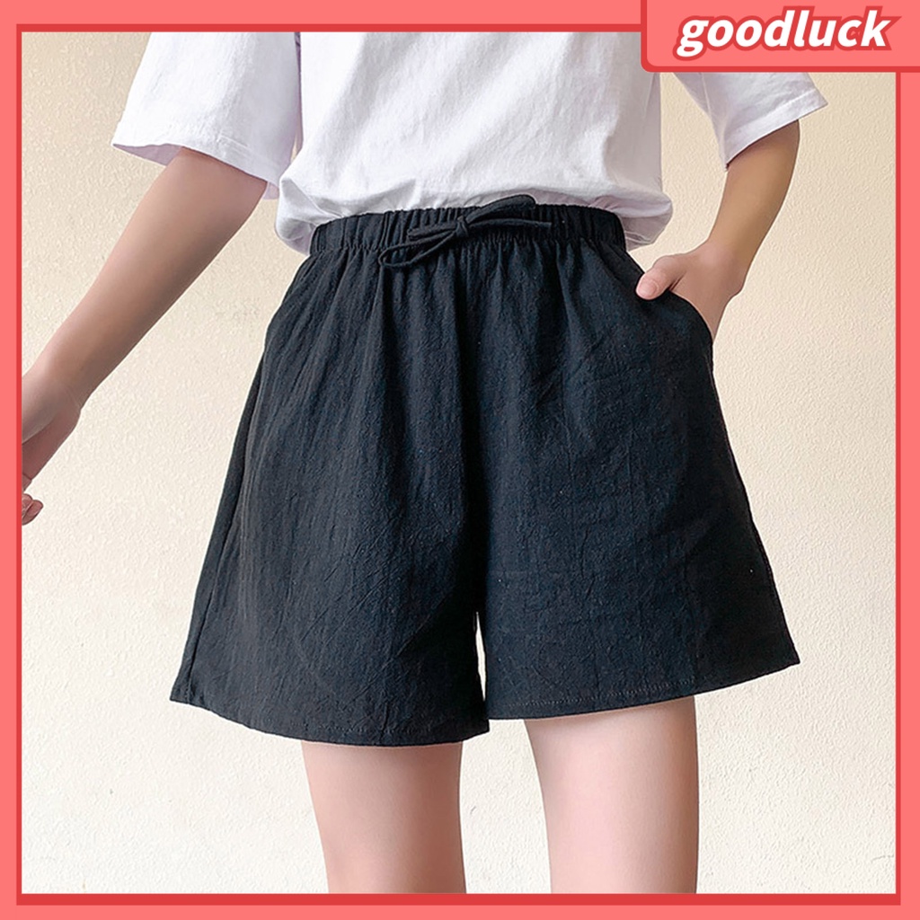 Quần Short Thể Thao Dáng Chữ A Lưng Thun Rút Dây Màu Trơn Thoáng Khí Cho Nữ