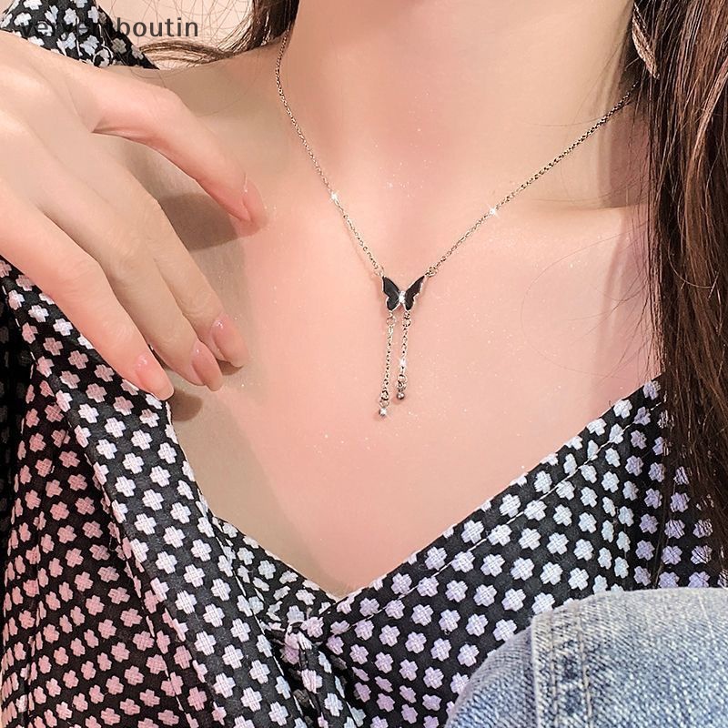 Vòng cổ Nhiều Lớp Mặt Hình Bướm Đen Phong Cách Cổ Điển Thời Trang Cho Nữ