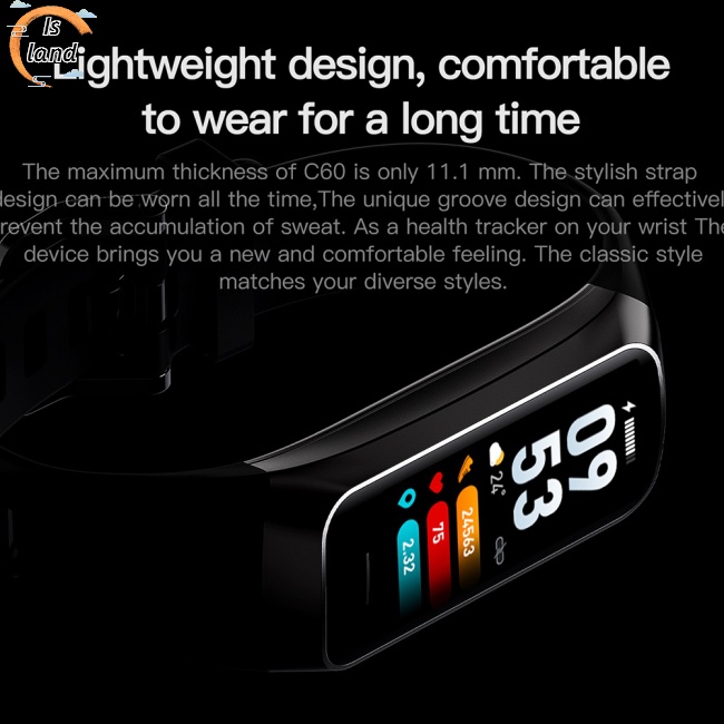Đồng Hồ Thông Minh C60 Màn Hình 1.1 Inch Theo Dõi Nhịp Tim Hd Và Phụ Kiện