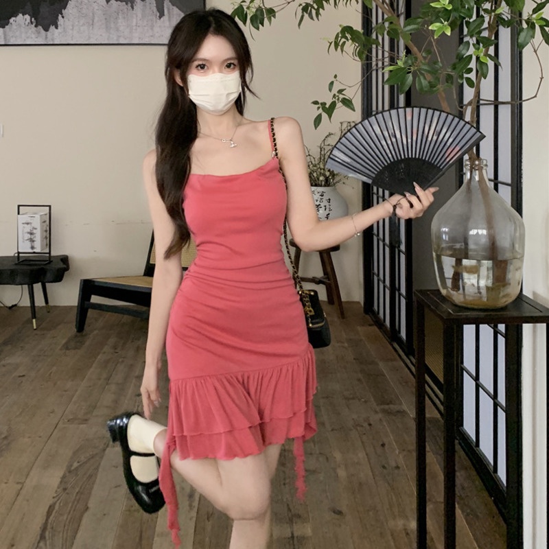 Đầm Ngắn Hai Dây Ôm Dáng Màu Trơn Thời Trang Mùa Hè