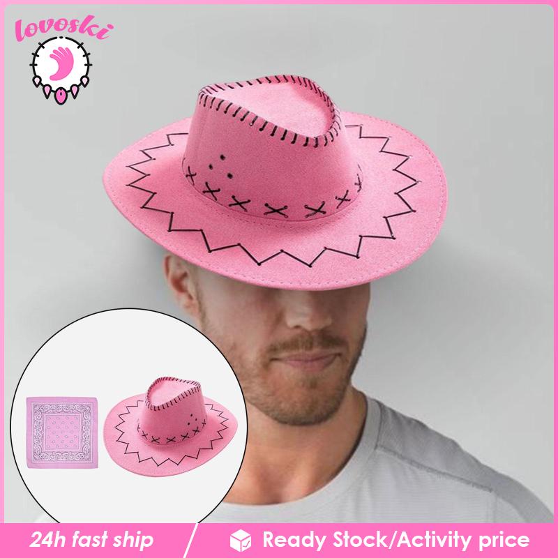 Mũ Cao Bồi Kèm Khăn Bandana Và Dây Buộc Màu Đen Cho Tiệc Tùng