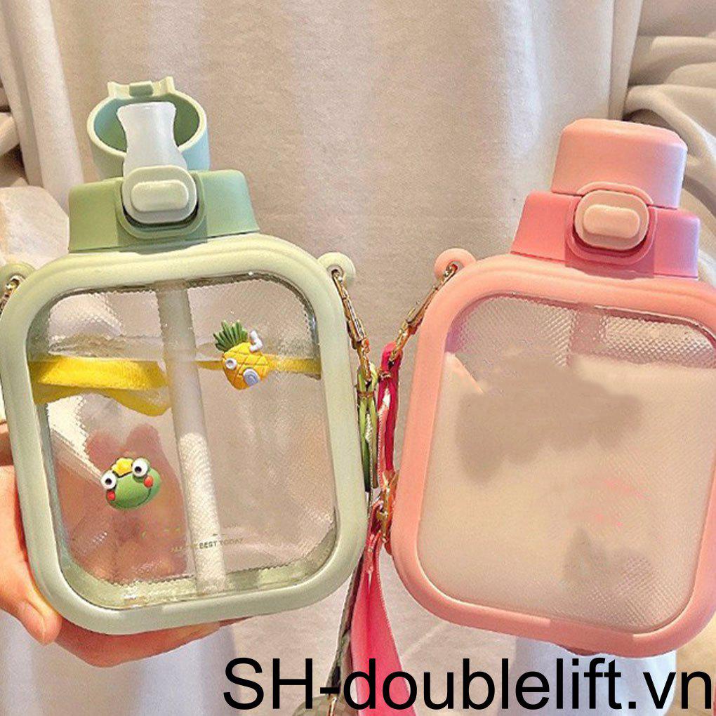 Bình Đựng Nước Thể Thao / Du Lịch Cỡ Lớn Chống Rò Rỉ In Hoạt Hình Kèm Dây Thừng Tiện Dụng Cho Bé