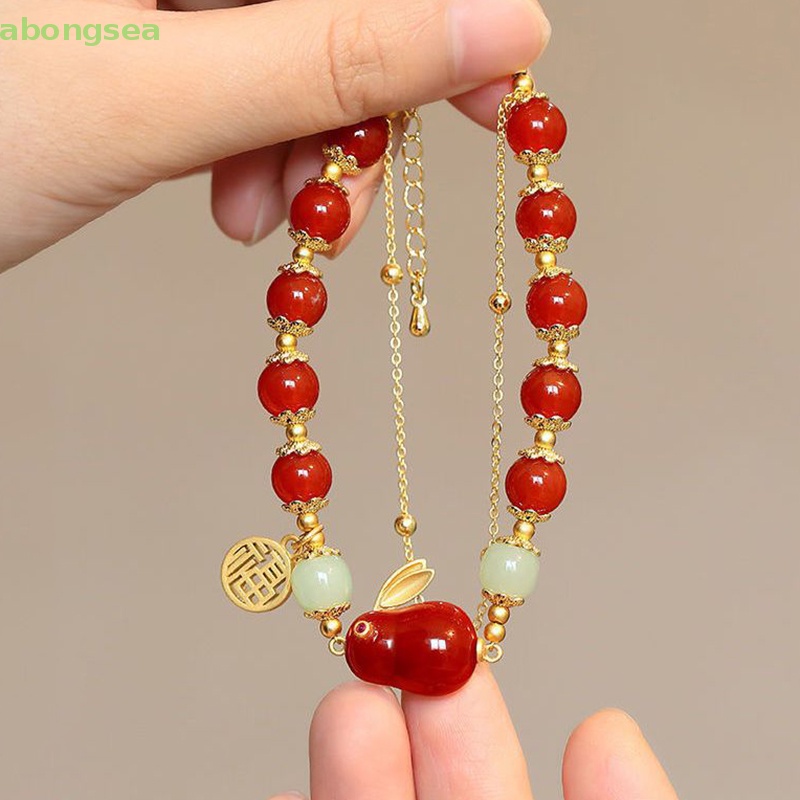 Abongsea Vòng Tay Hai Lớp Mặt Hình Thỏ Dễ Thương Phong Cách Vintage Cho Nữ