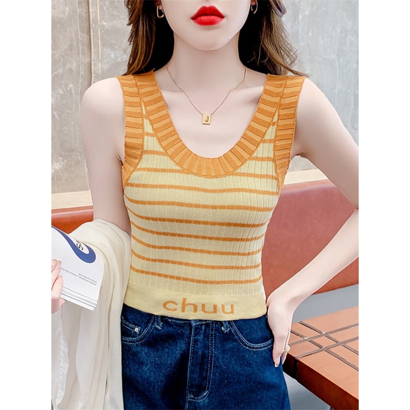Áo Tank Top Dệt Kim Hoạ Tiết Kẻ Sọc Thời Trang Mùa Hè Phong Cách Hàn Quốc Cho Phái Nữ