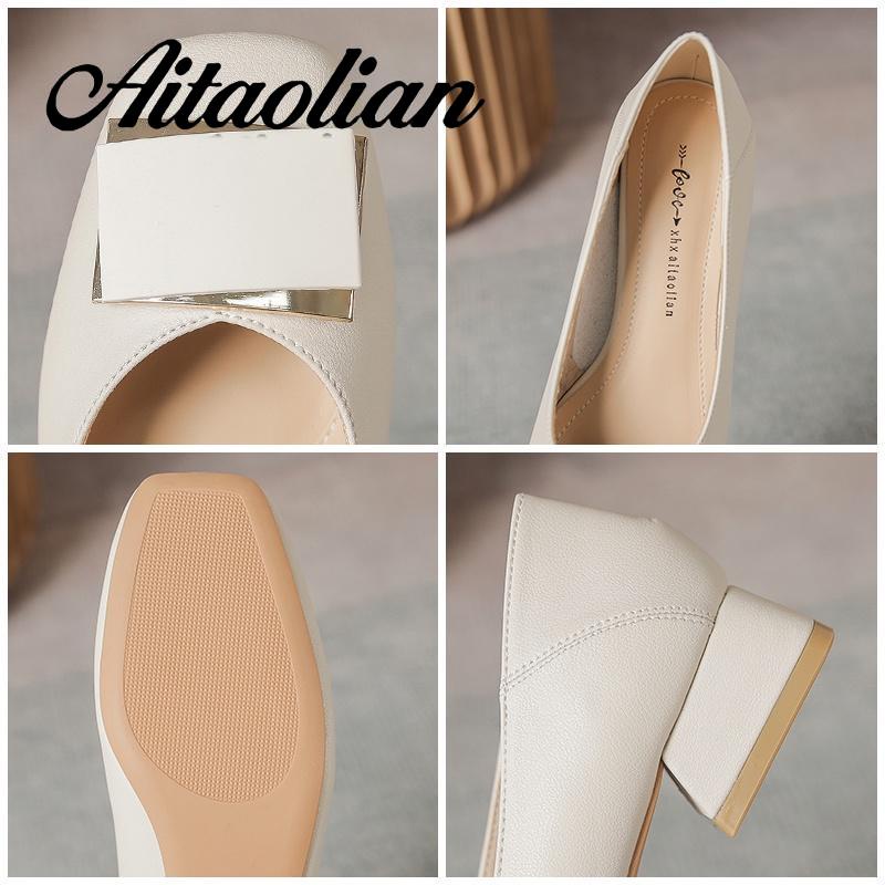 Giày Cao Gót 3cm Da Thật Mũi Vuông Kiểu retro Anh Xinh Xắn Cho Nữ