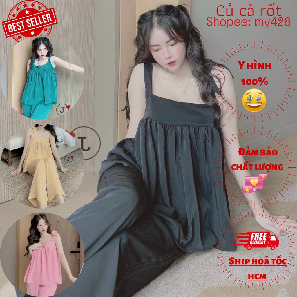 🔥NEW🔥 Set áo dây thắt nơ quần dài suông chất đẹp thoáng mát nhiều màu