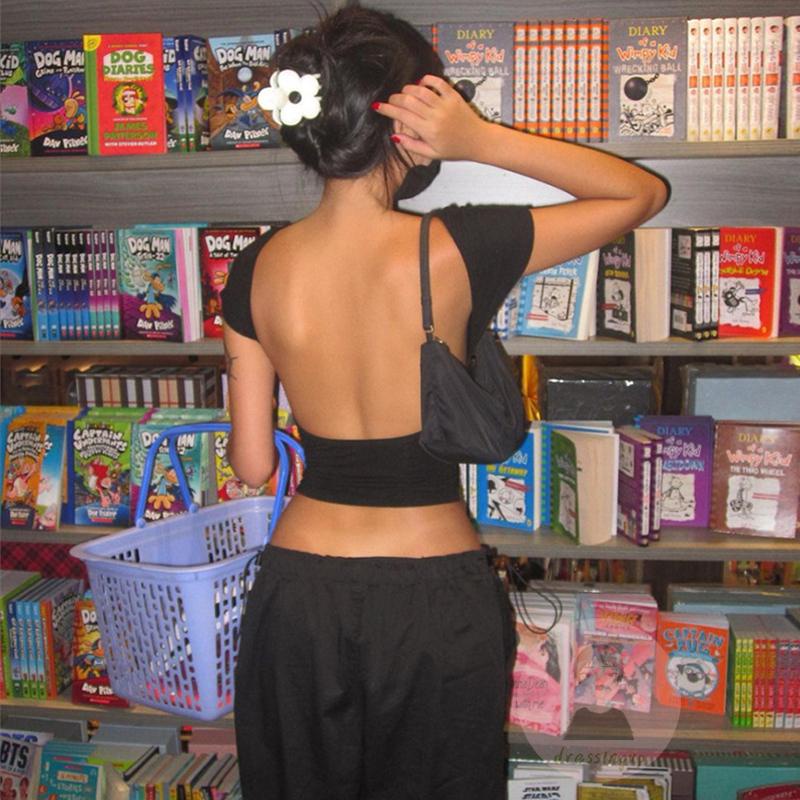 Áo Thun Tay Ngắn Cổ Tròn Hở Lưng Dáng Ôm Thời Trang Mùa Hè Cho Nữ