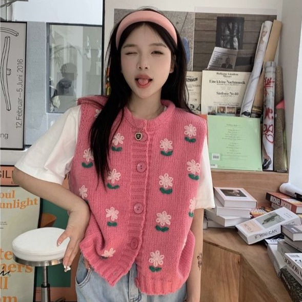 Áo Khoác Cardigan Dệt Kim Màu Hồng Dễ Thương Cho Nữ