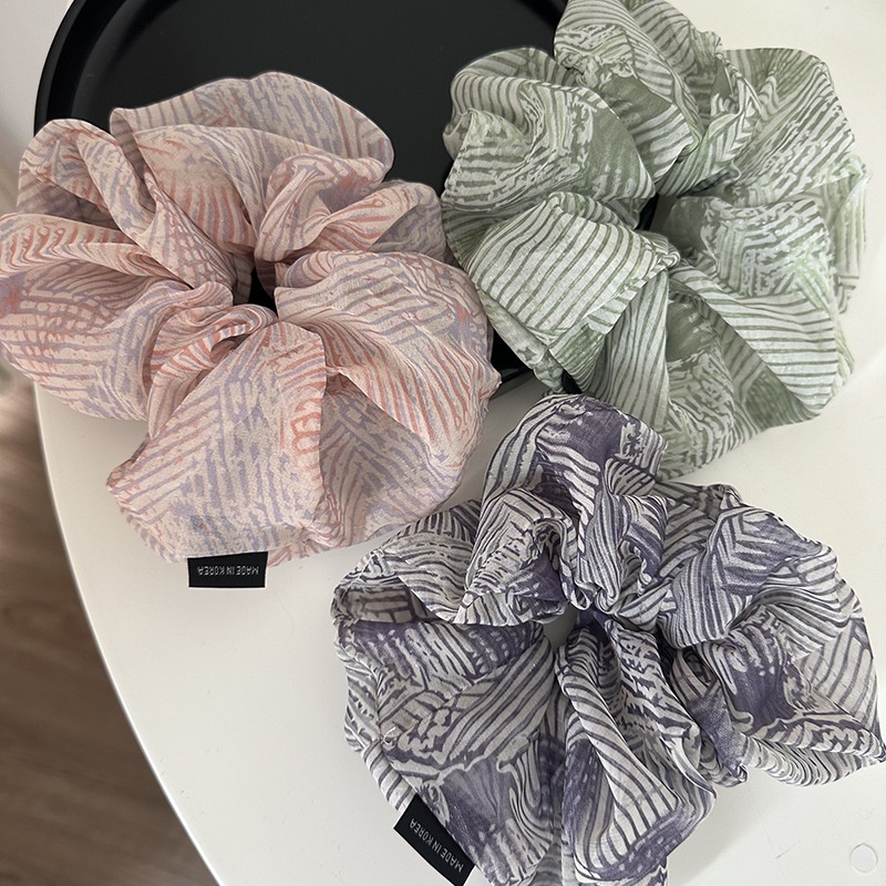 Dây Buộc Tóc Cao Su Bọc Da Họa Tiết Kẻ Sọc Lưới Thời Trang Pháp Cao Cấp