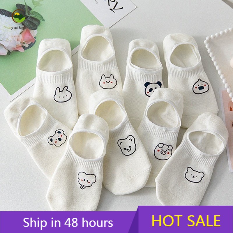 Tất cổ ngắn dễ thương cotton hình thú màu trắng mỏng thoáng khí dành cho nữ