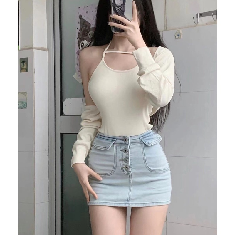 Chân Váy Denim Lưng Cao Thời Trang Mùa Hè Cho Nữ