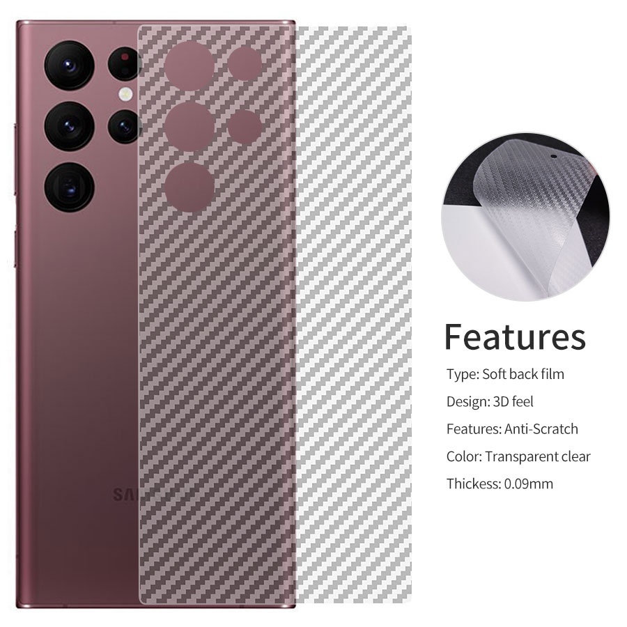 Miếng dán mặt lưng cacbon chống vân tay Cho Samsung Galaxy S23 Ultra S10 S20 S21 S22 Plus Ultra FE Note 10 20 Lite
