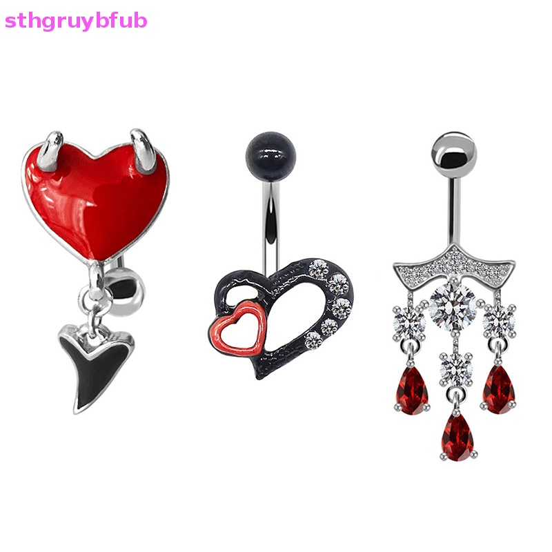 Khuyên Rốn Bằng Thép Không Gỉ Hình Trái Tim Đỏ Thời Trang