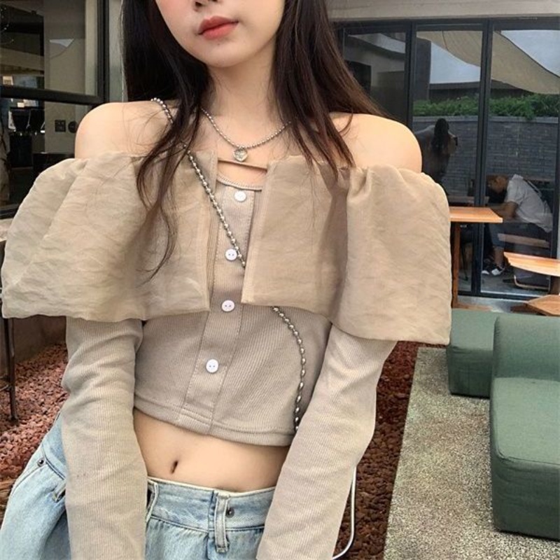 Áo Kiểu Tay Dài Trễ Vai Phong Cách Retro Cho Nữ