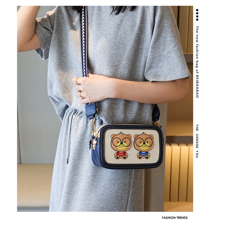 Túi đeo chéo Bill Bear Túi nữ Túi vai đa năng Kính dễ thương Bag Túi đơn giản beibaobao gấu