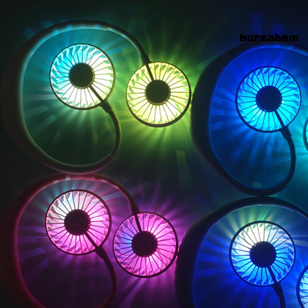 Quạt Làm Mát Mini Đeo Cổ Hai Đầu Có Đèn LED Sạc Cổng USB