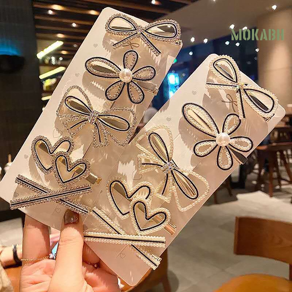 Kẹp Tóc Hình Nơ / Trái Tim / Bông Hoa Đính Ngọc Trai Nhân Tạo Thời Trang