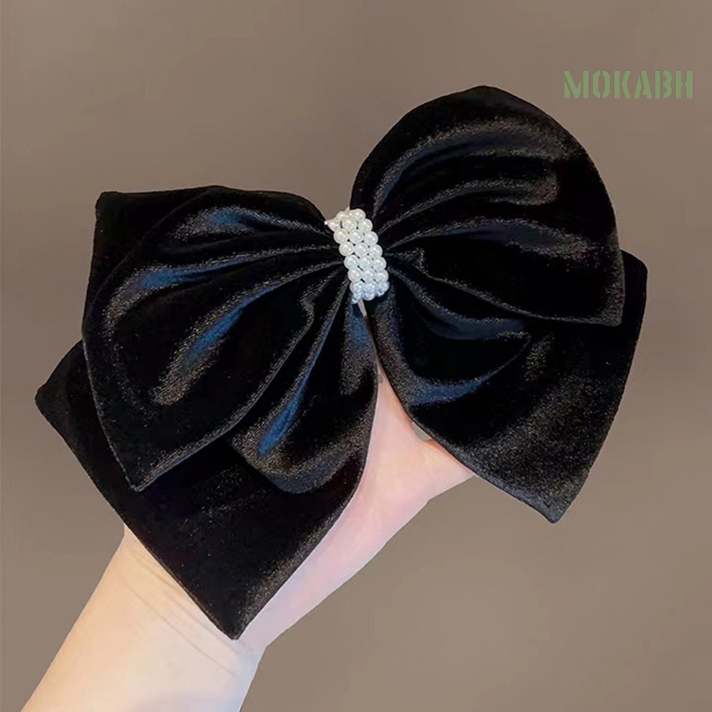 Kẹp Tóc Hình Nơ Đính Ngọc Trai Giả Hai Lớp Chống Trượt Kiểu Công Chúa