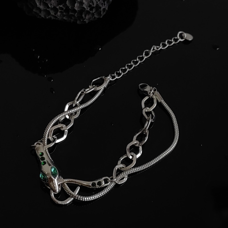 Vòng Đeo Tay Hai Lớp Dai Ling Rắn Thiết Kế Mặt Cảm Giác Nâng Cao Phong Cách hip hop Đường Phố Cá Tính Sang Trọng