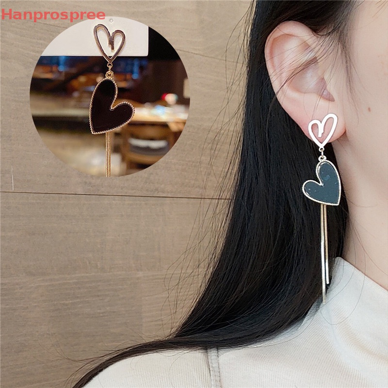 1 Đôi Khuyên Tai Dáng Dài Hình Trái Tim Phối Tua Rua Thời Trang