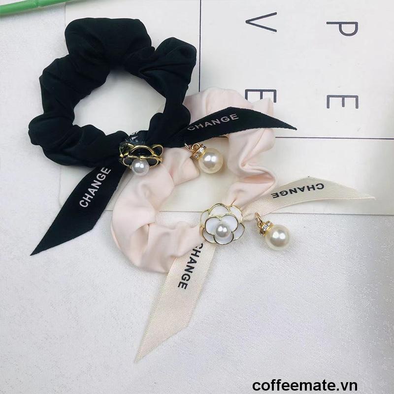 ⚡Dây Buộc Tóc Vải Satin Đính Nơ Ngọc Trai Nhân Tạo Phong Cách Hàn Quốc