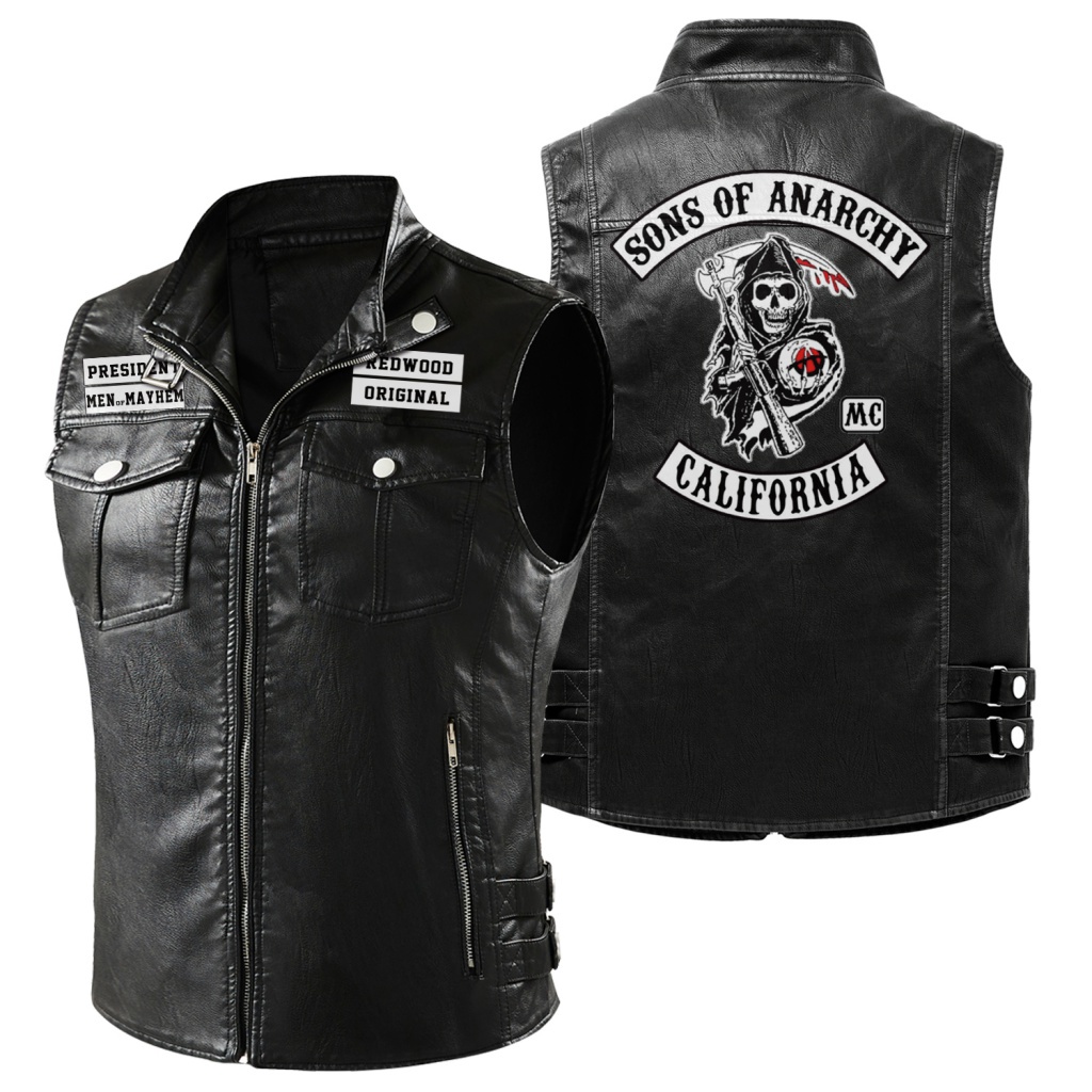 Áo Khoác Da Sát Nách In Logo Sons of Anarchy Phối Khóa Kéo Thời Trang 2023 Cho Nam
