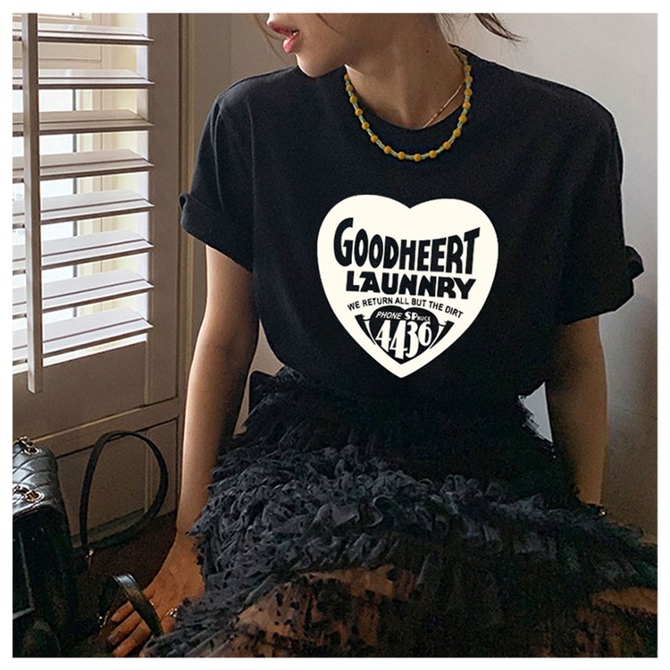 Áo Thun 100% Cotton Tay Ngắn Cổ Tròn In Họa Tiết Phong Cách Hàn Quốc Cho Nữ