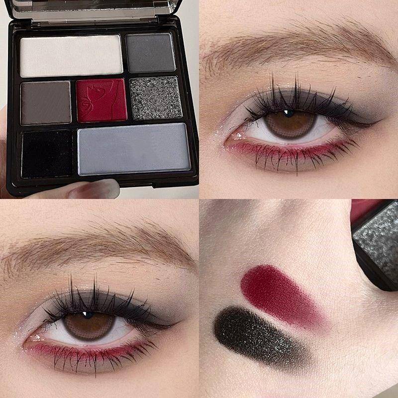Bảng phấn mắt màu lì ánh ngọc trai tông đất đỏ đen trang điểm mắt khói