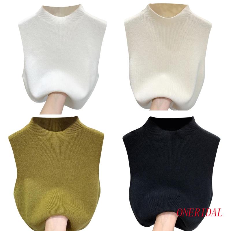 Áo Tank Top Dệt Kim Cổ Lọ Không Tay Màu Sắc Đơn Giản Cho Nữ