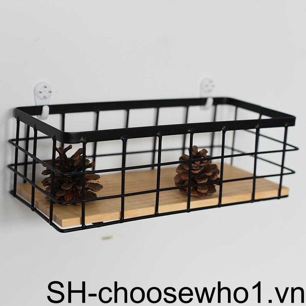 Giỏ Kim Loại Đế Gỗ Treo Tường Đựng Dụng Cụ Ăn Uống Sắp Xếp Gọn Gàng
