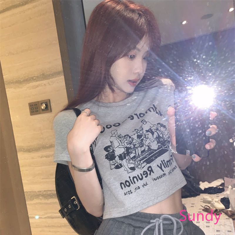 Áo Thun Cổ Tròn Dáng Rộng In Họa Tiết Thời Trang Mùa Hè Dành Cho Nữ Có Size Lớn