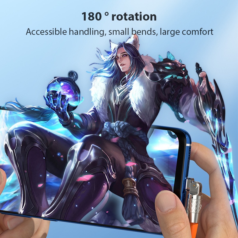 Mới 6A 180° Dây Cáp Sạc Nhanh 6A USB-C Micro-USB Bằng Silicon Có Đèn led Cho for iPhone dây sạc type c xiaomi 2 meters 1m