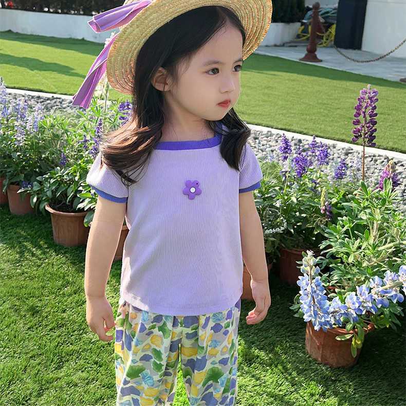 Áo Thun Ngắn Tay Cổ Vuông Thời Trang Mùa Hè 2023 Dành Cho Bé Gái
