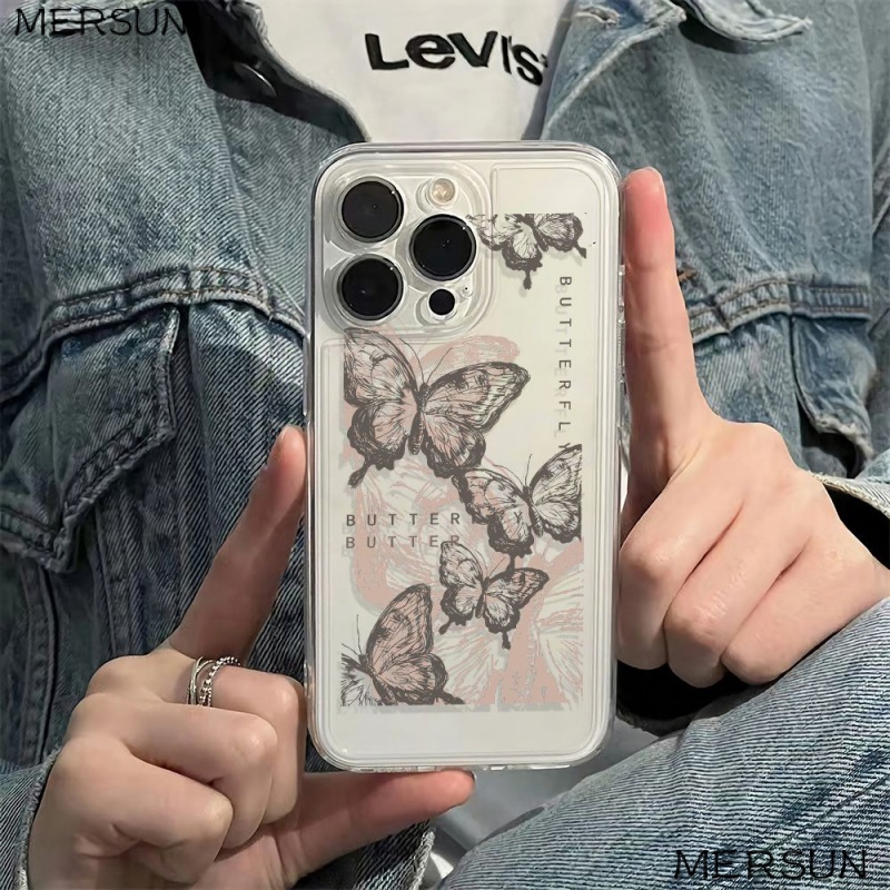 ✅Ốp Điện Thoại Mềm Chống Sốc Họa Tiết Bướm Màu Đen 13 Cho Iphone 12Plus / 14pro 6 6H4Q 8711max / Apple