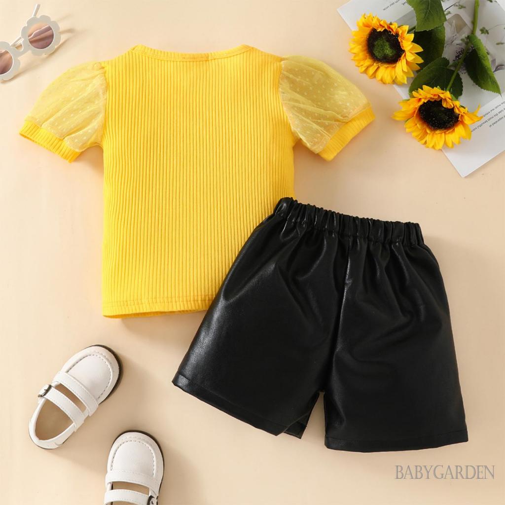 Set Đồ Mùa Hè 2 Món Gồm Áo Lưới Tay Cộc Có Gân + Quần Ngắn Bằng Da Cho Bé Gái 1-6 Tuổi