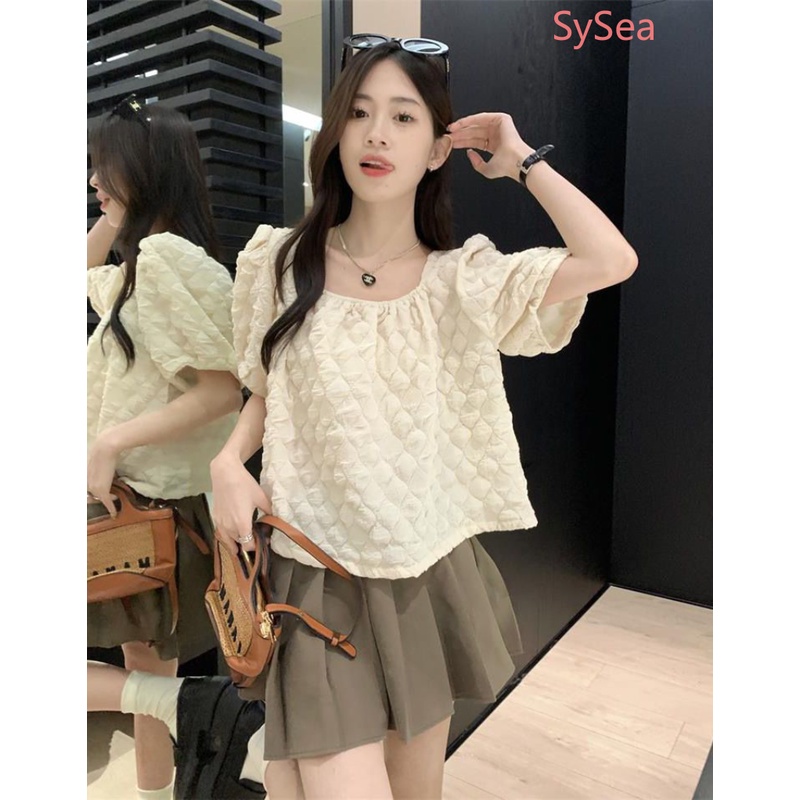 Áo Kiểu Tay Ngắn Cổ Vuông Thời Trang Hè Phong Cách Pháp Cho Nữ