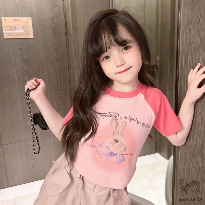 Áo Thun Tay Ngắn In Hình Thỏ Dễ Thương Phong Cách Hàn Quốc Cho Bé Gái