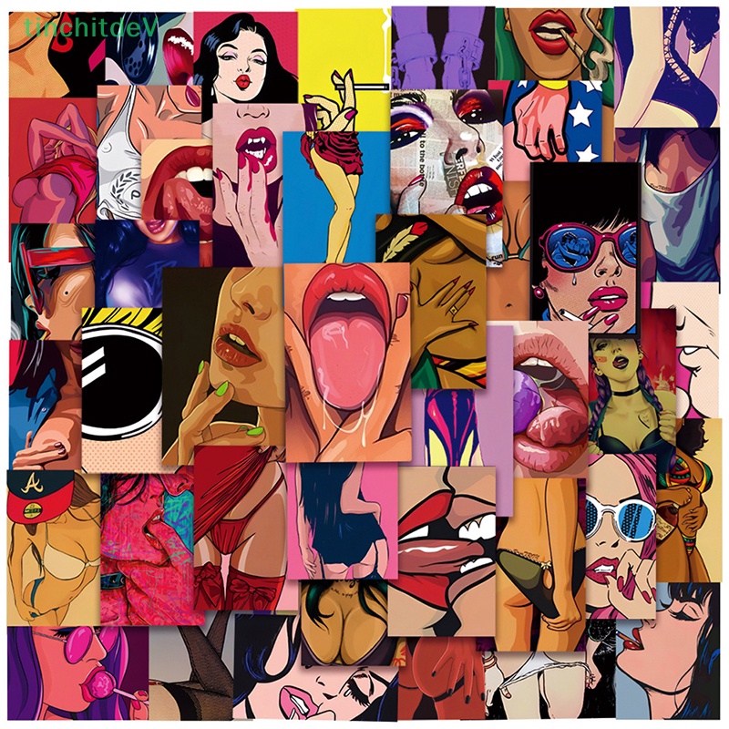 [TinchitdeV] Set 50 Miếng Dán Hình Cô Gái Anime Phương Tây Trang Trí Sổ Tay / Laptop / Ipad DIY