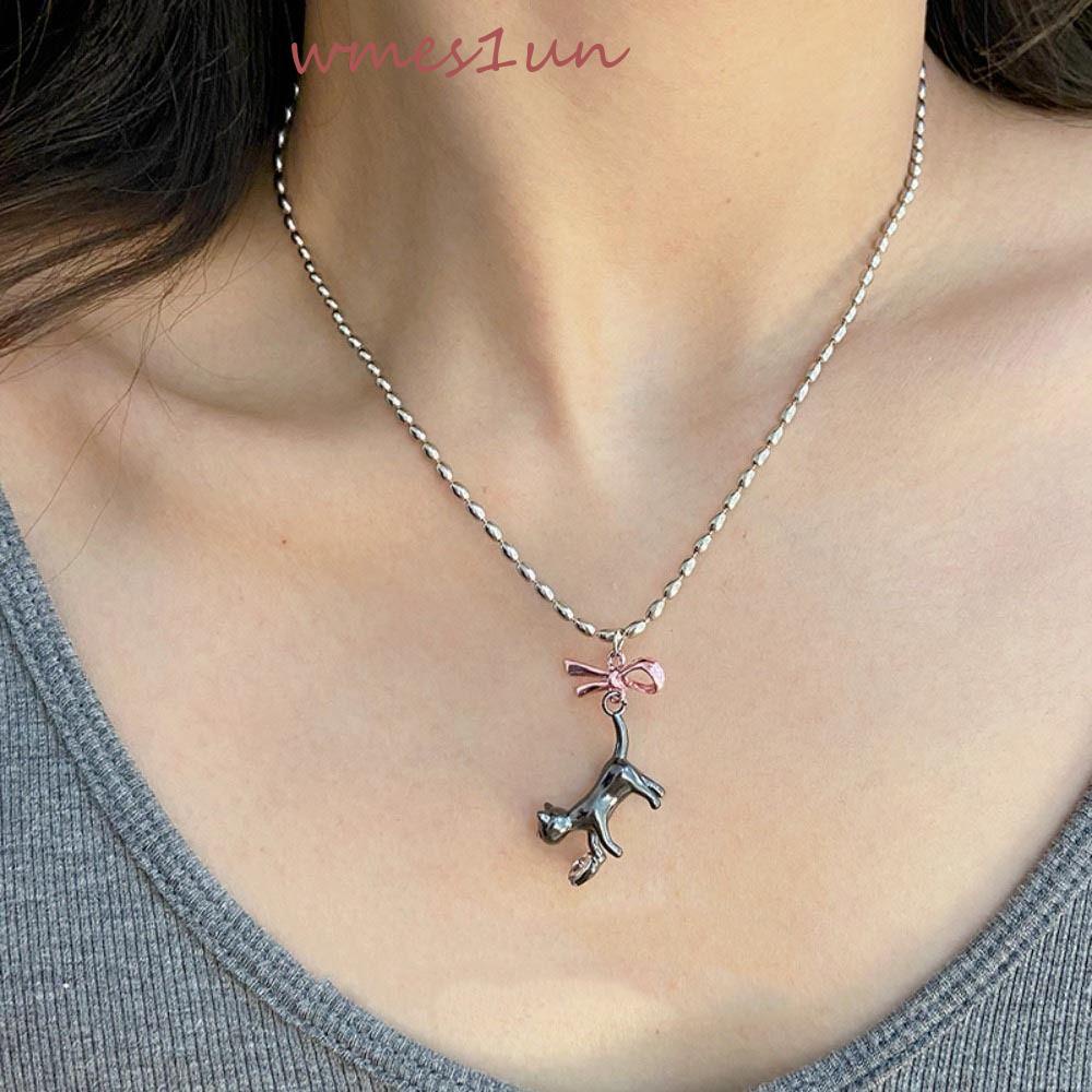 Khuyên Tai Dáng Dài Đính Nơ WMES15H Y2k Niche|Mặt Dây Chuyền Hợp Kim Phong Cách Hàn Quốc