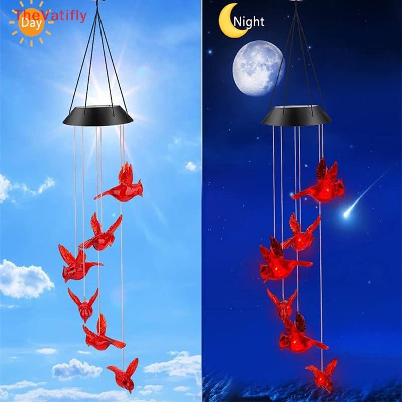 [Thevalifly] Dây Đèn LED Chuông Gió Dạng Xoắn Ốc Hình Chim Đỏ Chạy Bằng Năng Lượng Mặt Trời