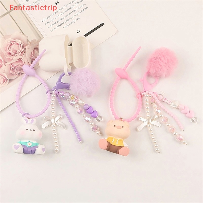 [Fantastictrip] Móc Khóa Hình Động Vật Hoạt Hình Động Vật / Gấu / Thỏ / Heo Có Bóng Lông Trang Trí Ba Lô / Ô Tô
