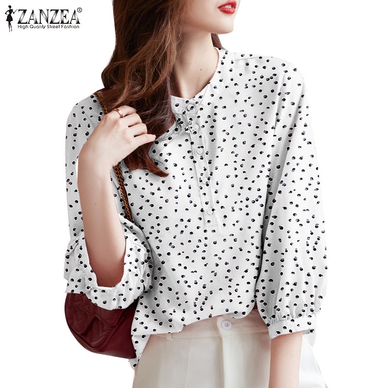 Áo sơ mi nữ ZANZEA tay lỡ cổ tròn dáng rộng thời trang Hàn Quốc