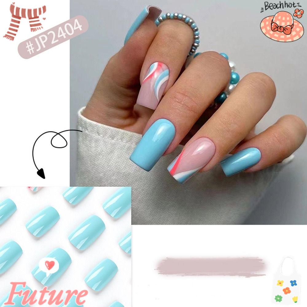 Set 24 Móng Tay Giả Dạng Nhấn Phong Cách Pháp DIY