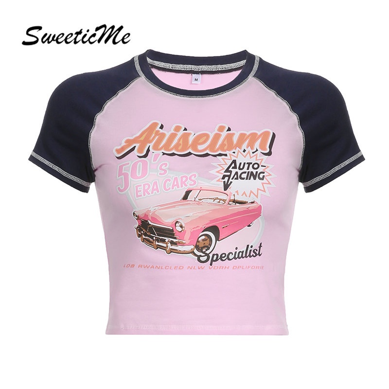 Áo Thun Tay Ngắn Cổ Tròn Dáng Ôm In Họa Tiết Thời Trang 2023 Cho Nữ