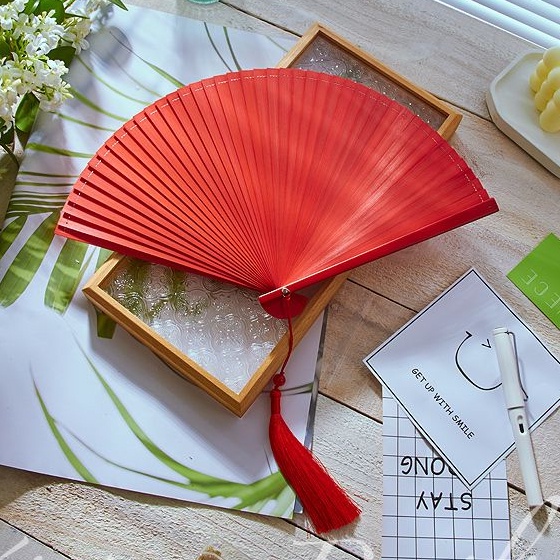 Dmo-Quạt gấp bằng tre hoàn toàn Quạt cầm tay cô dâu Quạt đám cưới Quạt mini