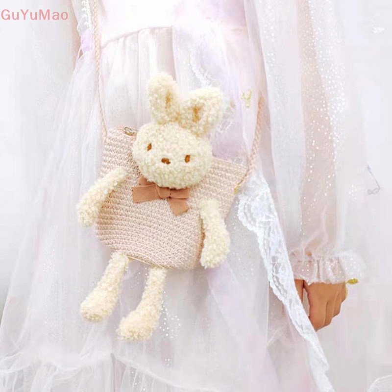 Túi cói Vai Đan Rơm Hình Gấu Thỏ Nhiều Màu Dễ Thương Cho Bé PRTA