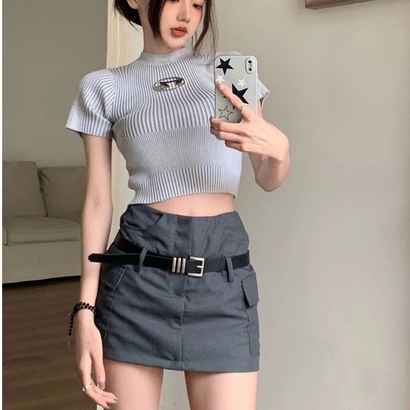 COZOK Áo Thun Ngắn Tay Khoét Lỗ Thời Trang Gợi Cảm