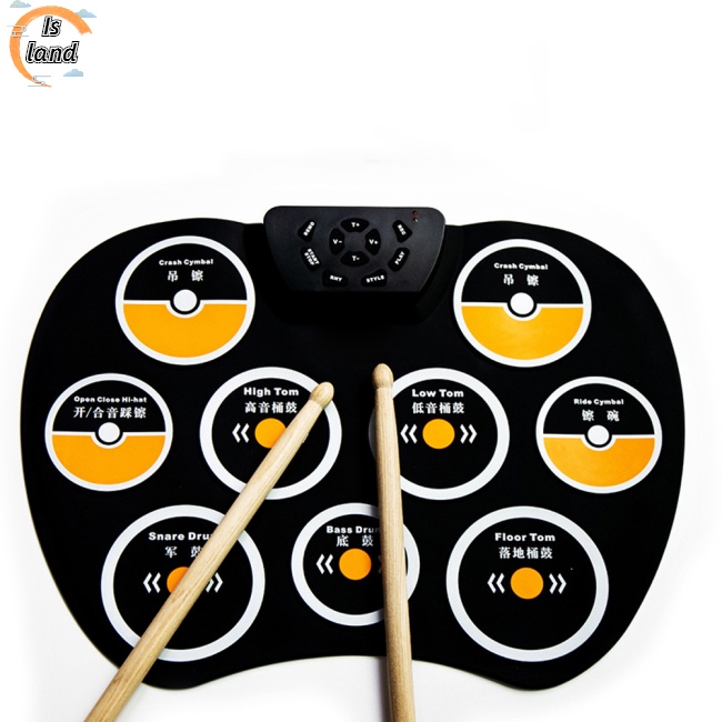 Bộ Trống Điện Tử Cuộn Tròn 9 Đệm Bằng Silicone Kèm Chức Năng Ghi Âm Dành Cho Trẻ Em Mới Bắt Đầu