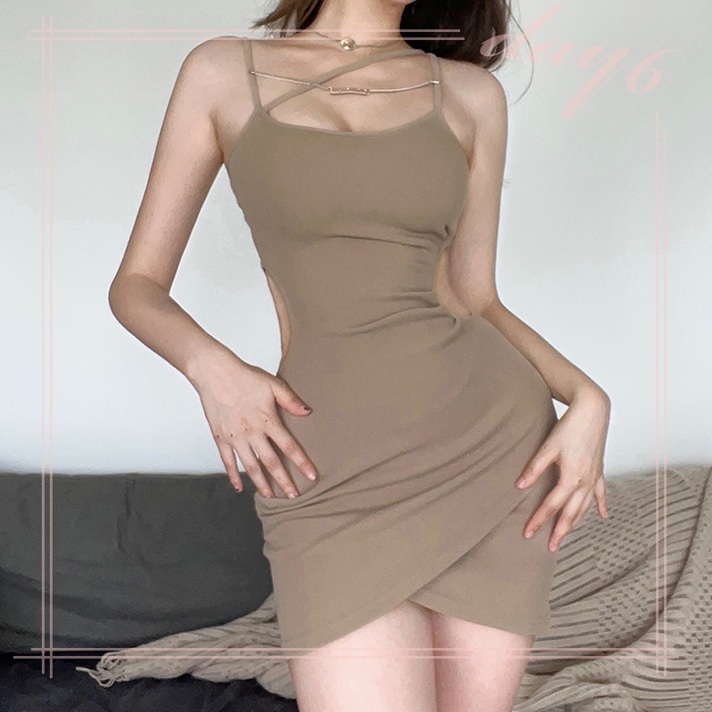 Đầm Hai Dây Mỏng Không Tay Khoét Lỗ Phong Cách Mỹ Cổ Điển Dành Cho Nữ